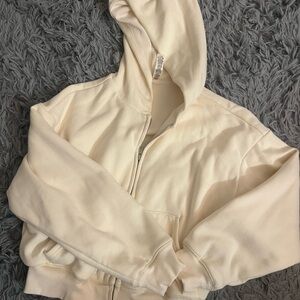 Skims Cream shrunken Zip-Up Hoodie waffle knit fleece